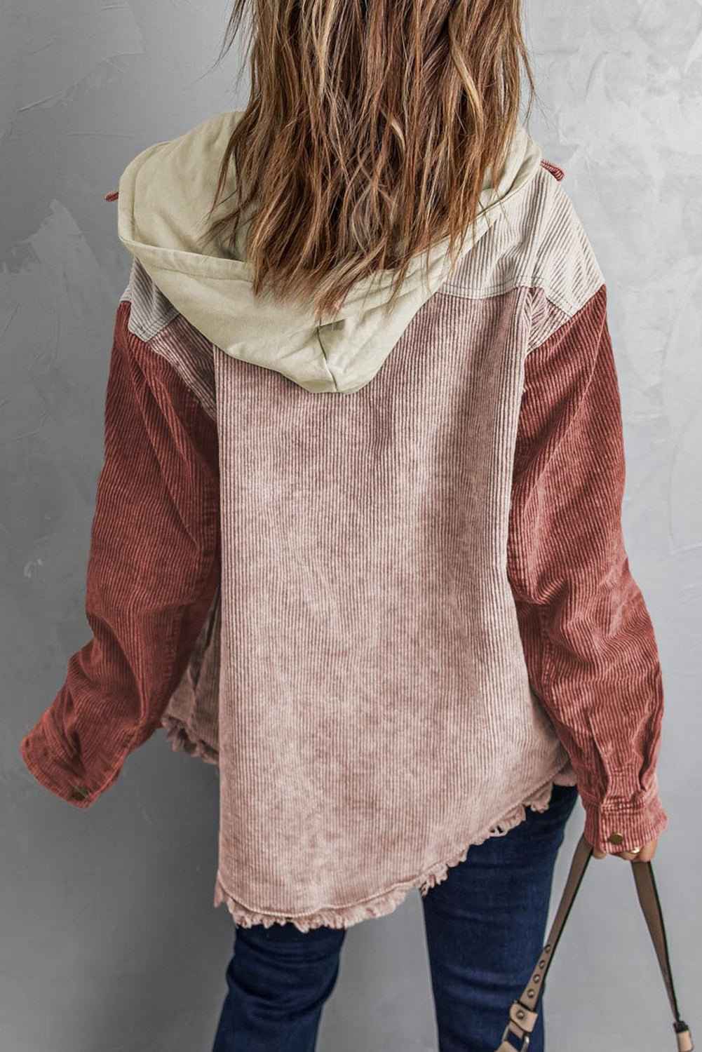 women_fashion - littlescollectionHoodyHooded Corduroy Shacket with Drawstring Pockets Womencorduroy shacket