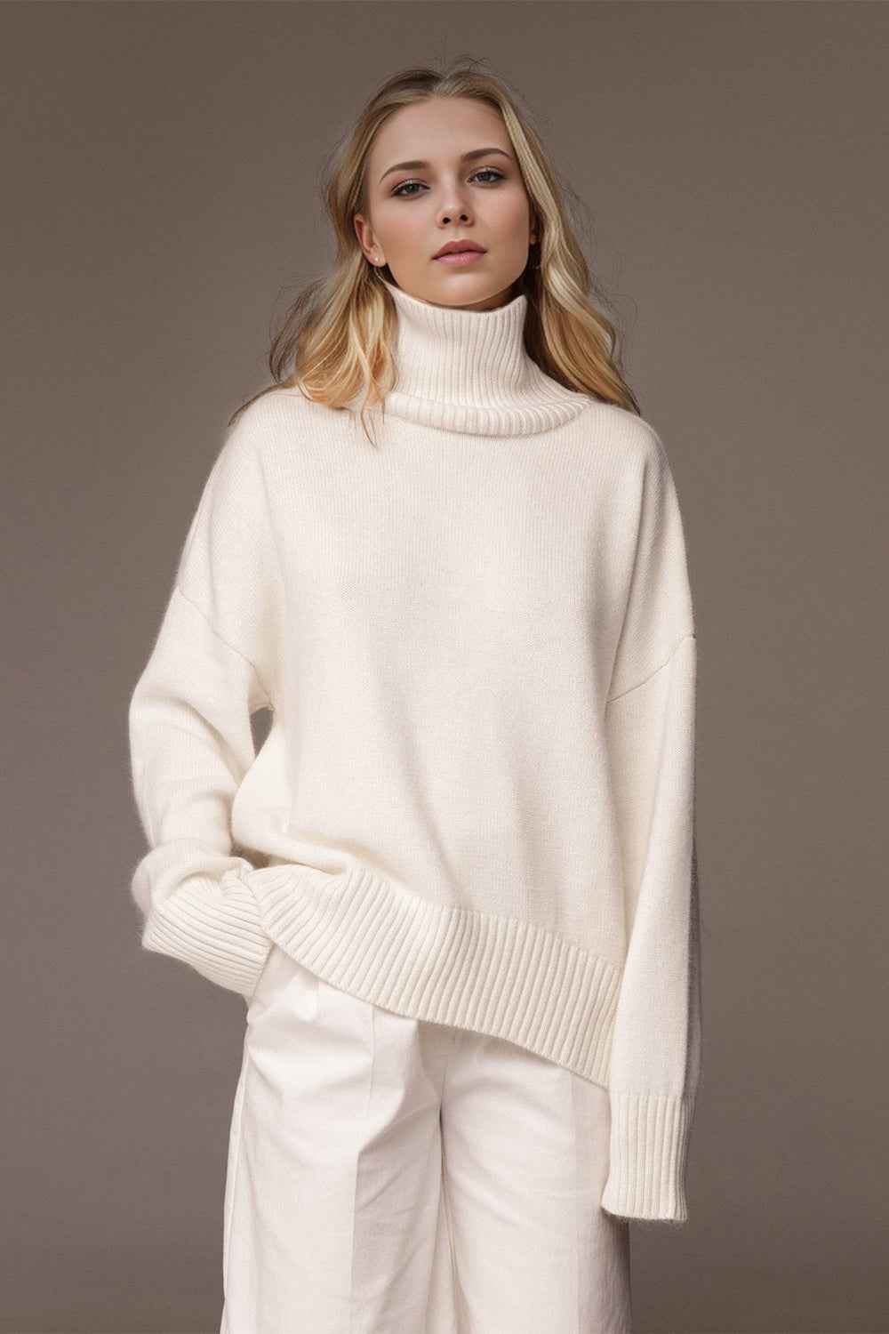 BohoLittlesEdit - Sweater - Turtleneck Dropped Shoulder Sweater Women