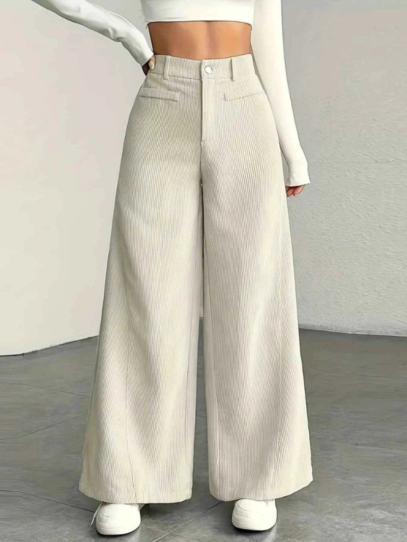 women_fashion - littlescollectionPantsHigh Waist Corduroy Wide Leg Pantspant