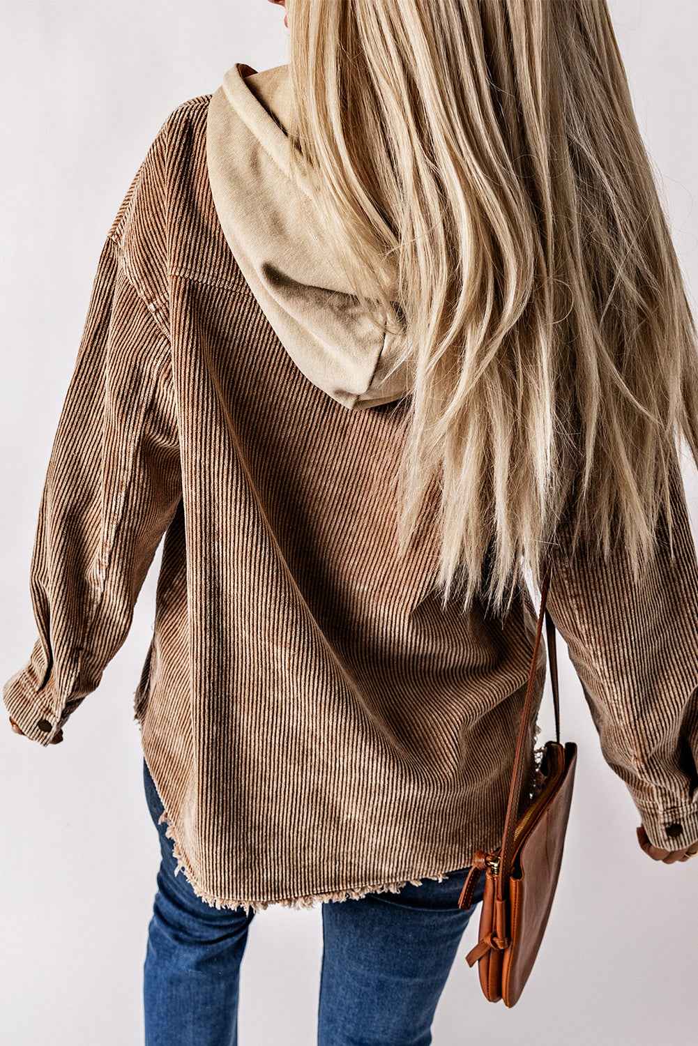 women_fashion - littlescollectionHoodyHooded Corduroy Shacket with Drawstring Pockets Womencorduroy shacket
