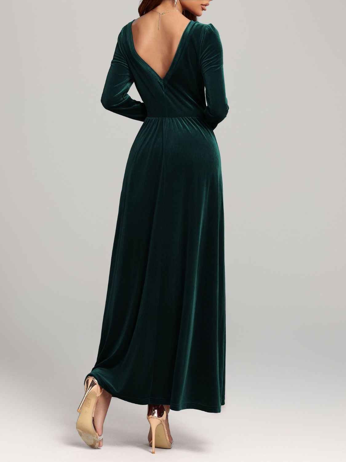 BohoLittlesEdit - Dress - Velvet Square Neck Maxi Dress Long Sleeve Women