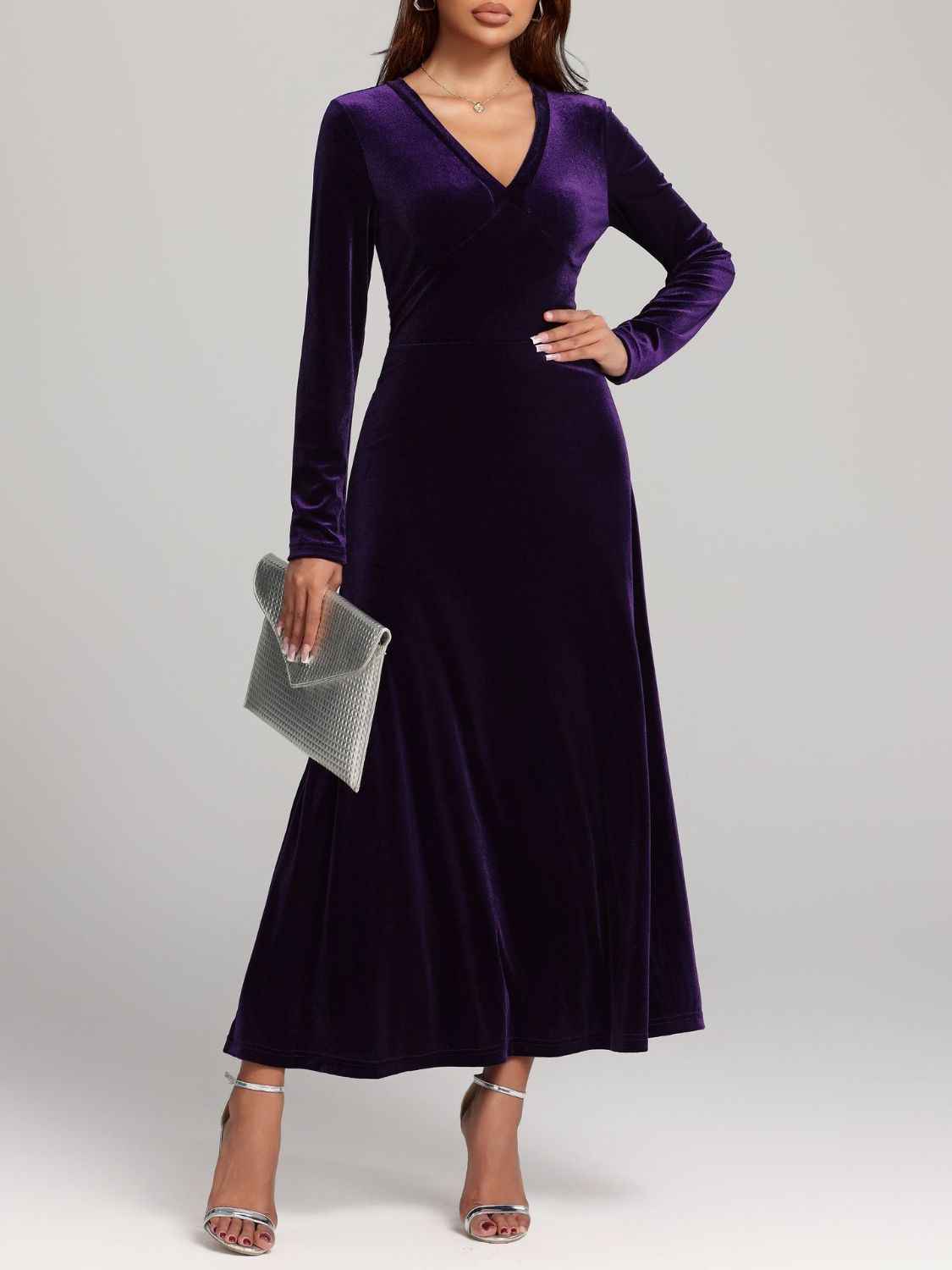 women_fashion - littlescollectionDressV-Neck Long Sleeve Velvet DressShipping delay Jan 27 - Feb 4