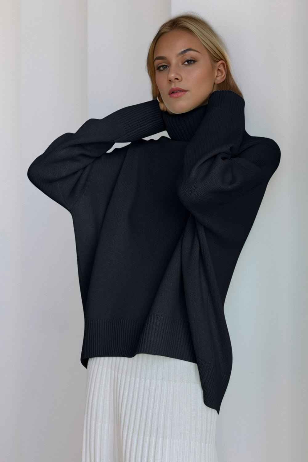 women_fashion - littlescollectionSweaterTurtleneck Dropped Shoulder Sweater Womencozy sweater