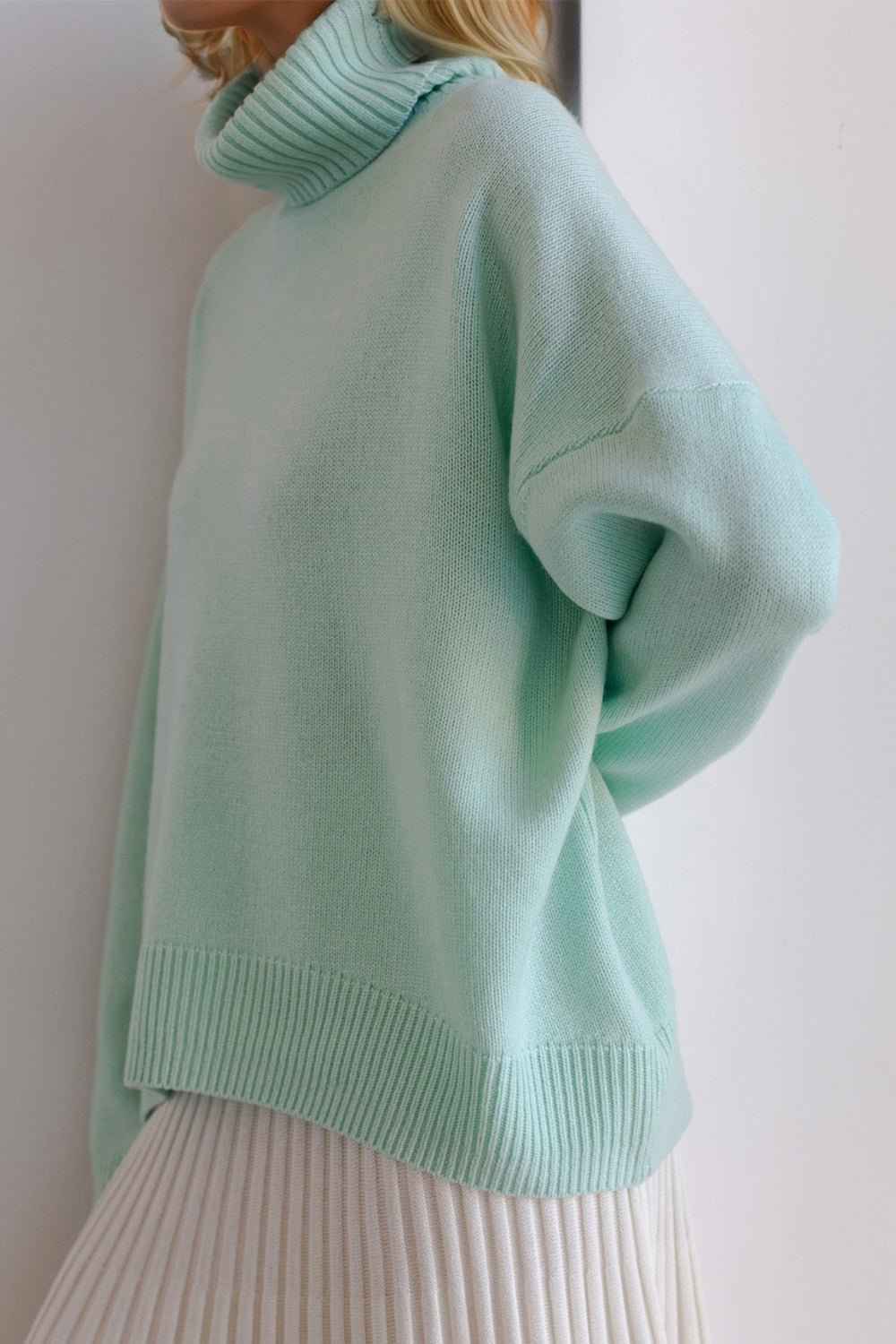 women_fashion - littlescollectionSweaterTurtleneck Dropped Shoulder Sweater Womencozy sweater