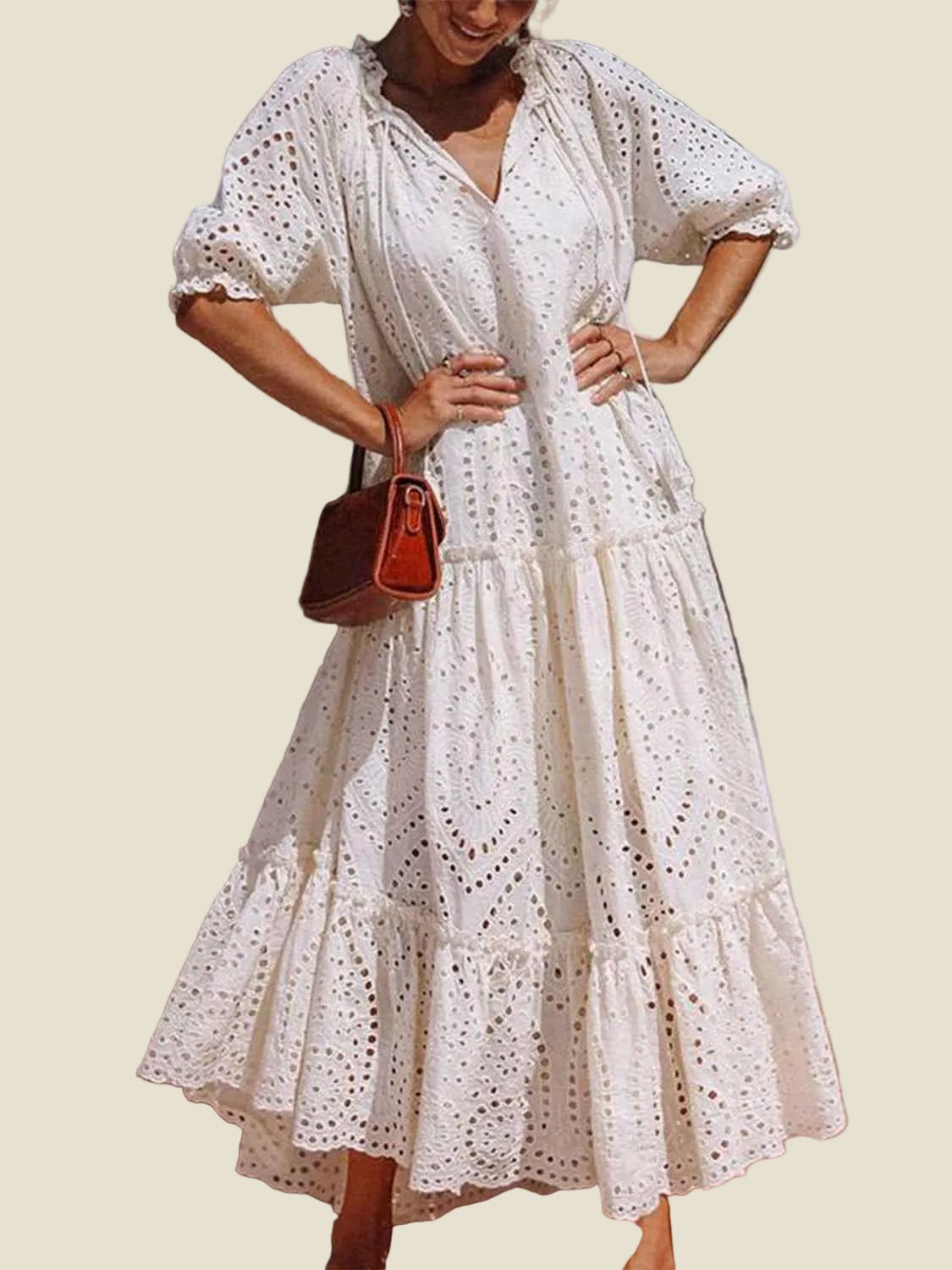 women_fashion - littlescollectionElara Tie Neck Tiered White Dress Womencotton dress