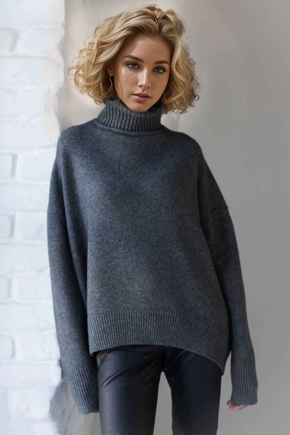 women_fashion - littlescollectionSweaterTurtleneck Dropped Shoulder Sweater Womencozy sweater