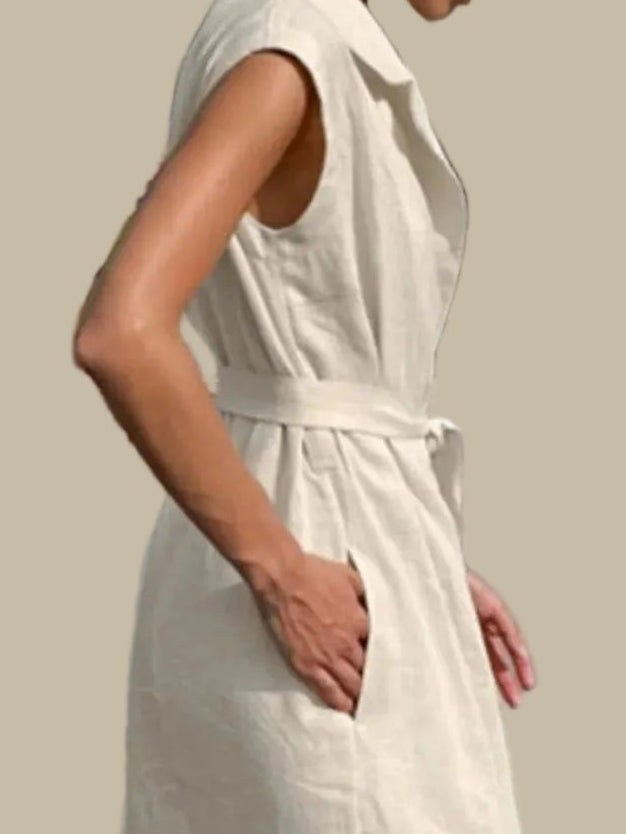 women_fashion - littlescollectionDressBelted Cap Sleeve Linen - Cotton Maxi DressChic Charm