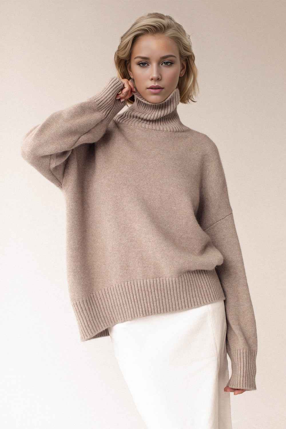 women_fashion - littlescollectionSweaterTurtleneck Dropped Shoulder Sweater Womencozy sweater