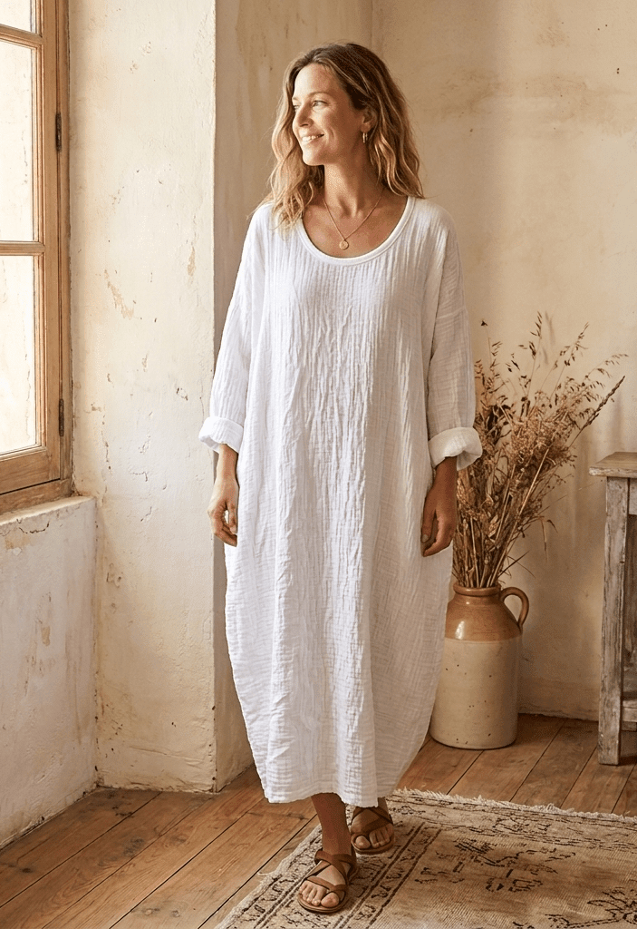 BohoLittlesEdit - Cotton dress - Sofia Linen Blend Batwing Maxi Dress with Pockets