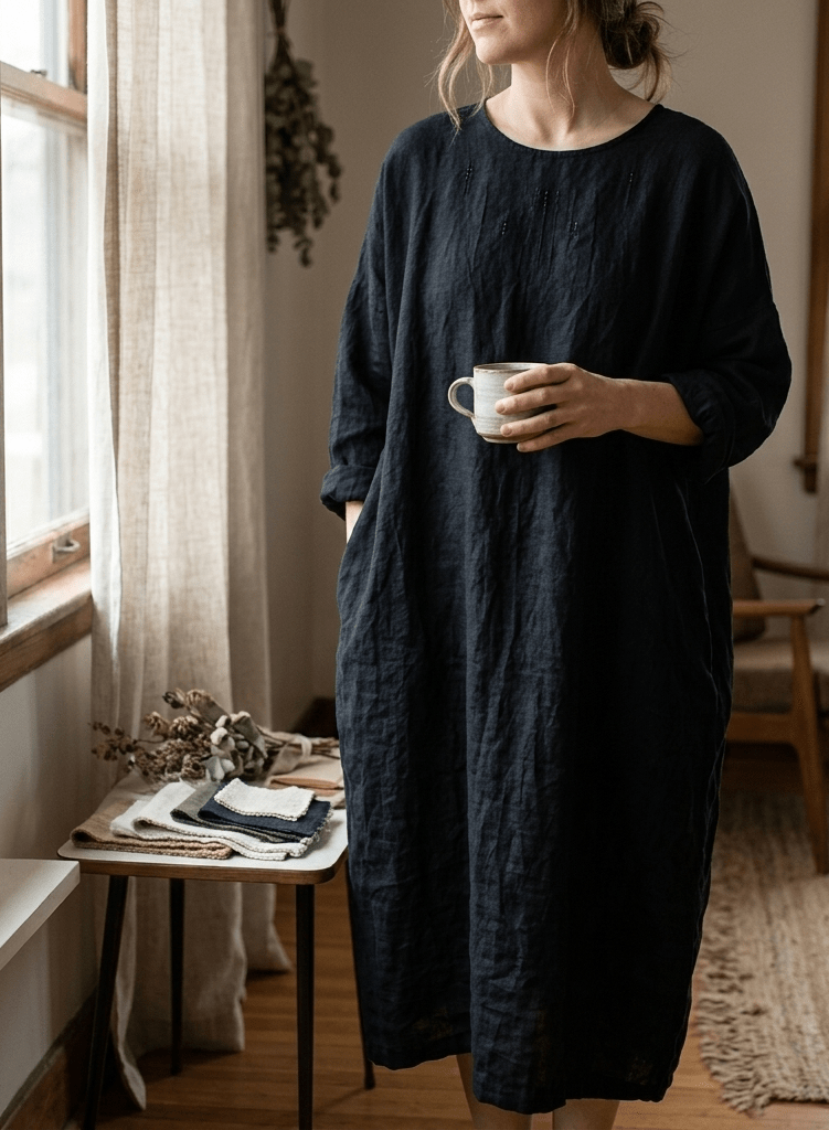 BohoLittlesEdit - Cotton dress - Sofia Linen Blend Batwing Maxi Dress with Pockets