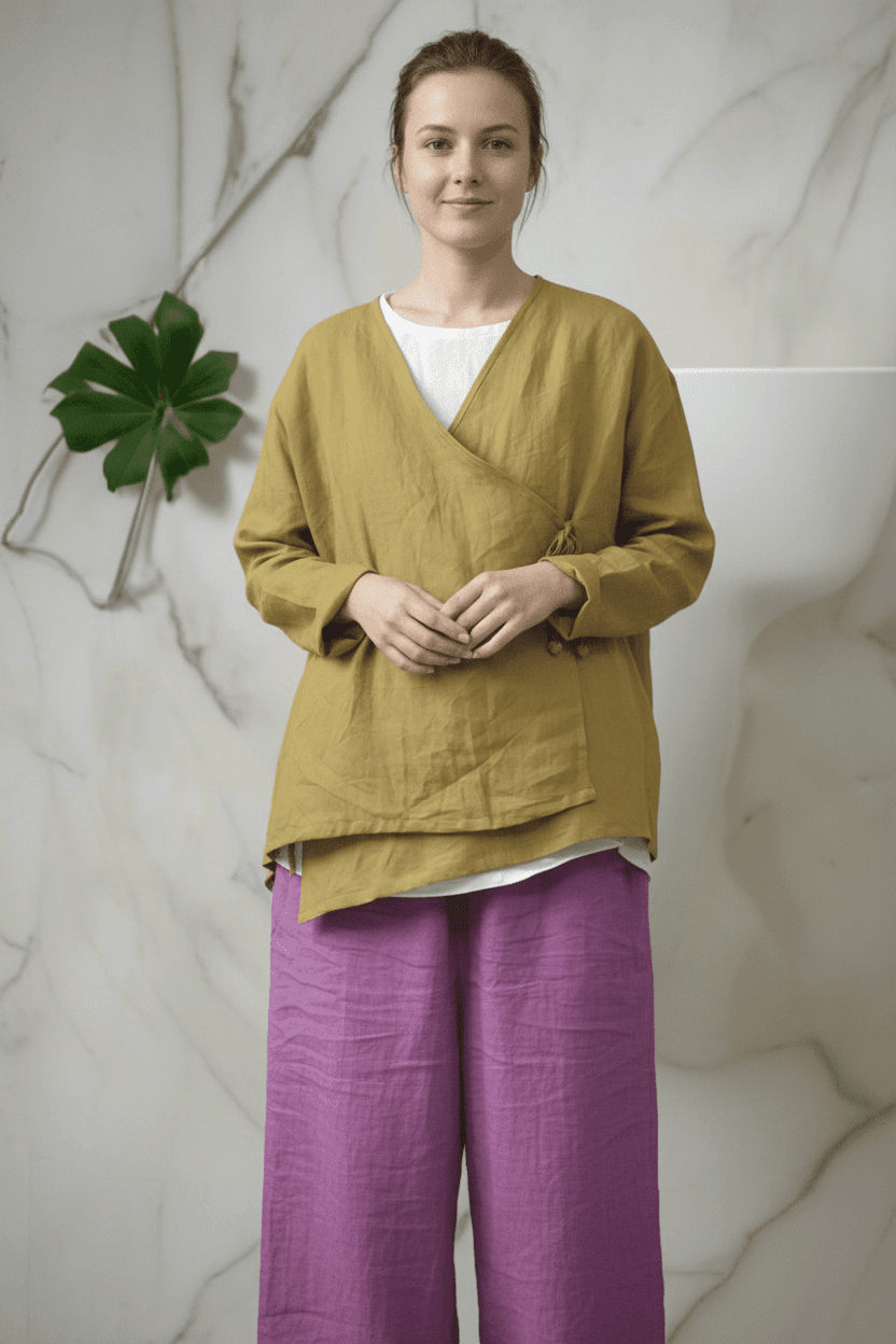 women_fashion - littlescollectionblouseSienna Boho Wrap Linen Blouselong sleeve top