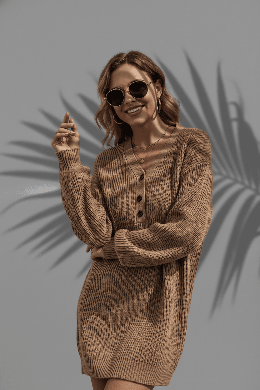 women_fashion - littlescollectionSweater dressesV-Neck Dropped Shoulder Mini Sweater Dress Womendropped shoulder dress