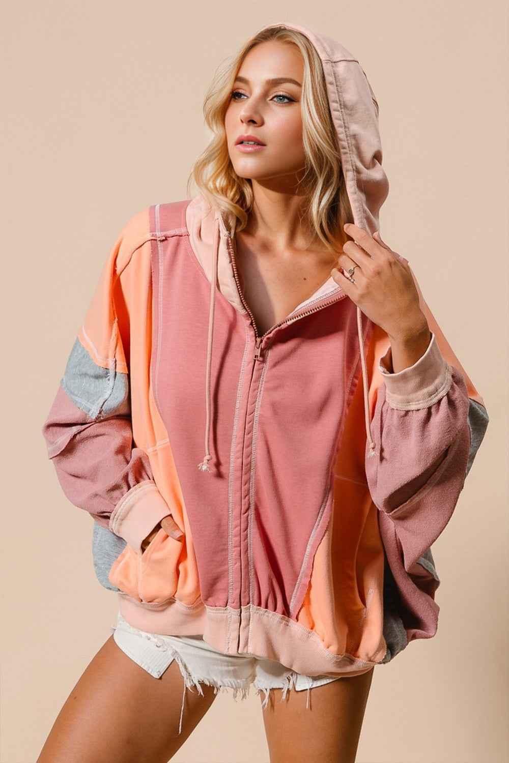 BohoLittlesEdit - Hoody - Color Block Dropped Shoulder Cotton Hoodie Women
