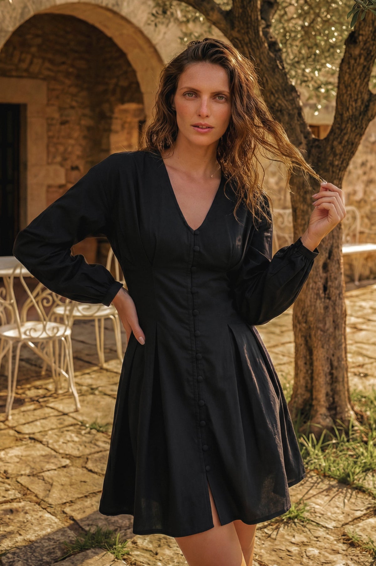Etna Long Sleeve Mini Linen Dress