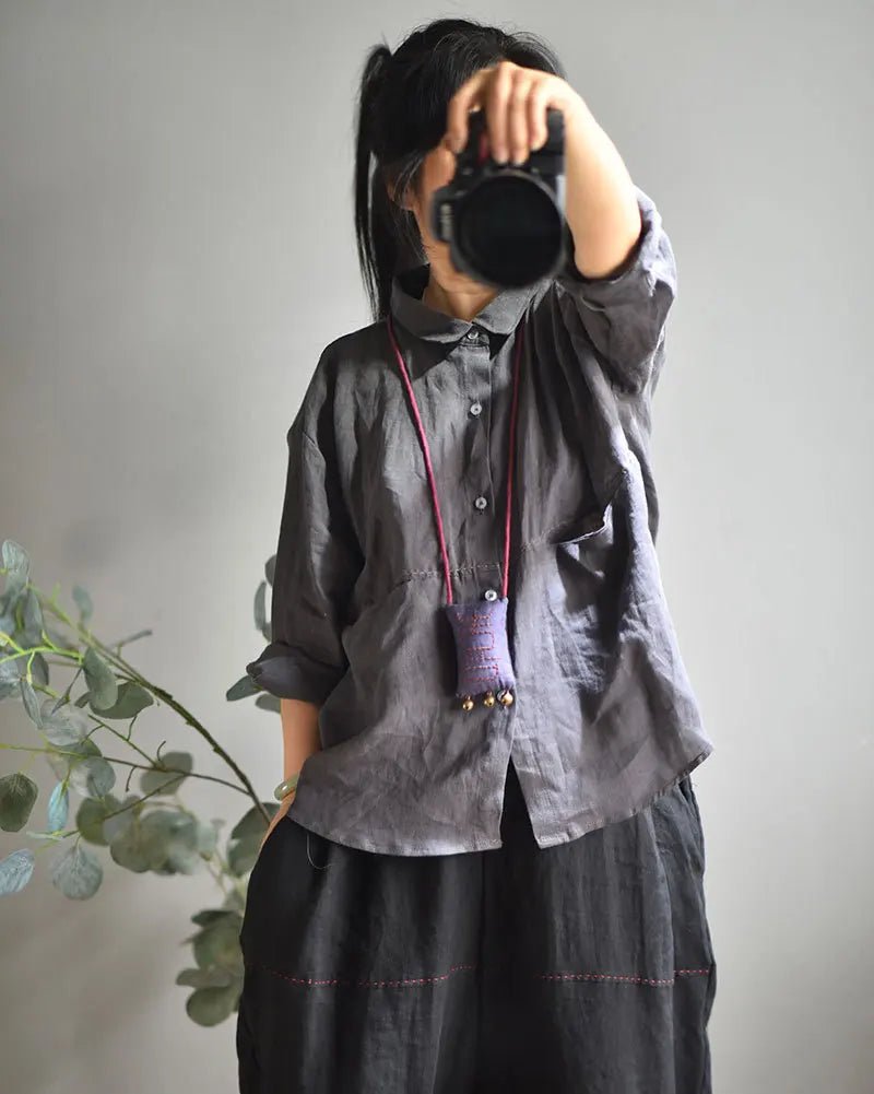 BohoLittlesEdit - blouse - Willow Embroidered Linen Button-Up Blouse