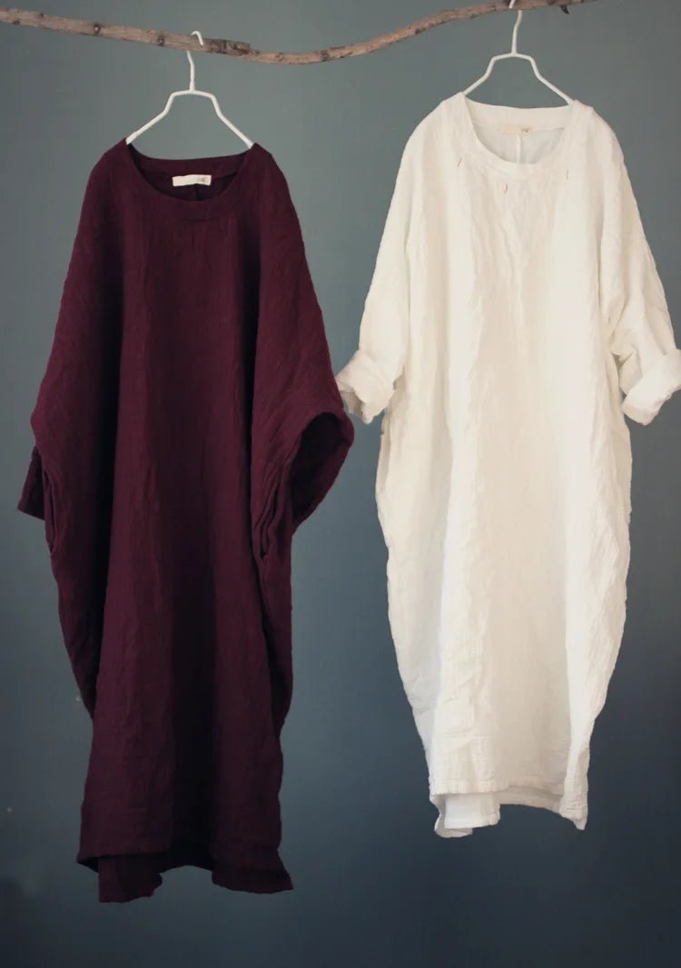 BohoLittlesEdit - Cotton dress - Sofia Linen Blend Batwing Maxi Dress with Pockets