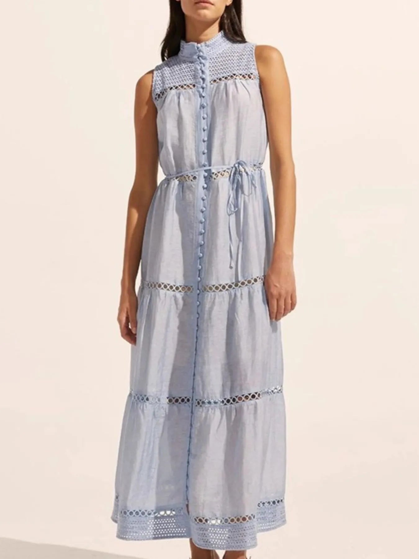 BohoLittlesEdit - Dress - Eyelet Hollow Out Sleeveless Midi Dress Women