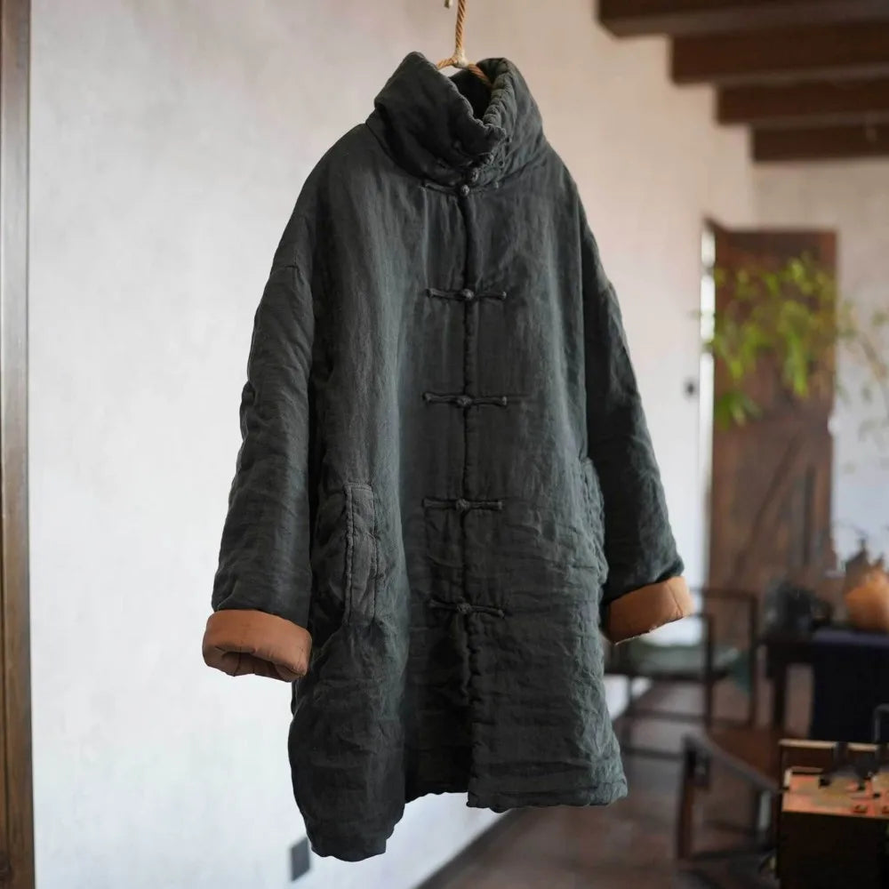 women_fashion - littlescollectionCoats JacketsJNT Women Vintage Vibes Turtleneck Linen Warm ParkasLinen parkas