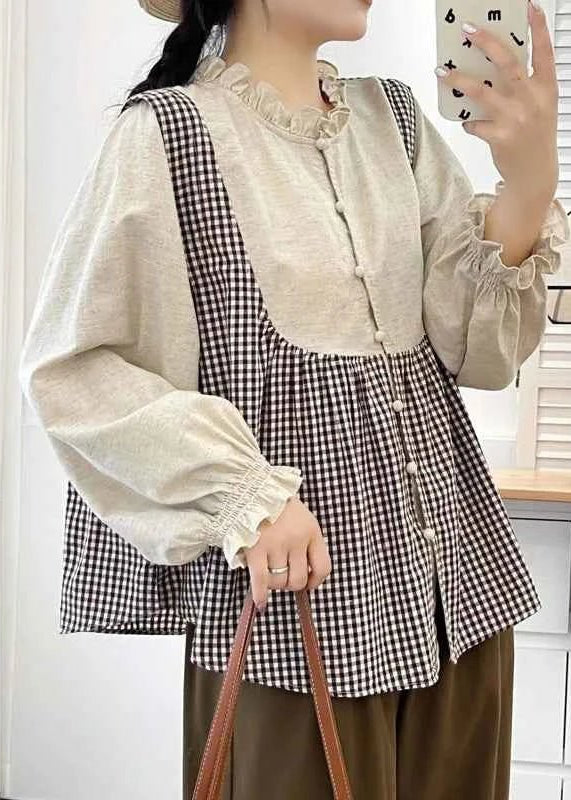 women_fashion - littlescollectionJNT Fungus Trim Collar Plaid Vintage Cotton Retro Blouseblouse for women