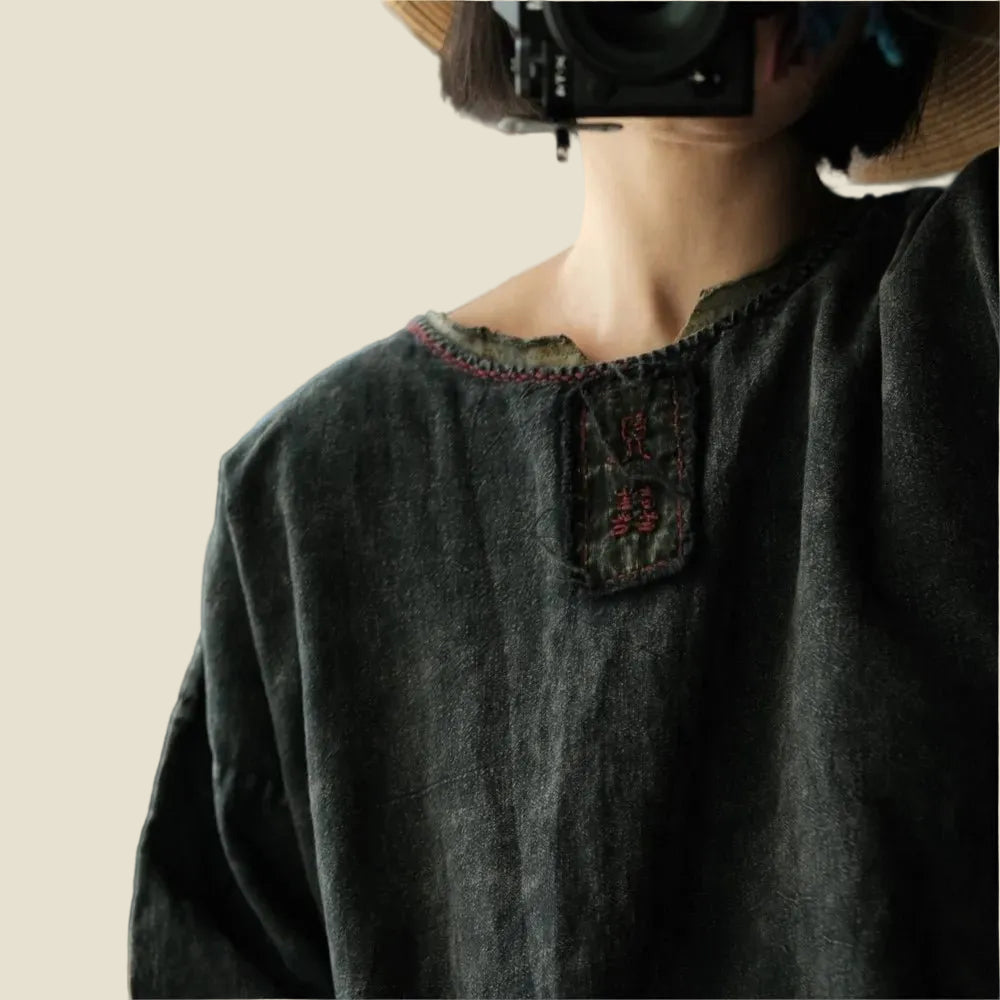 women_fashion - littlescollectionblouseVintage Embroidery Cotton Linen Tee and Skirt Set WomenChinese style top