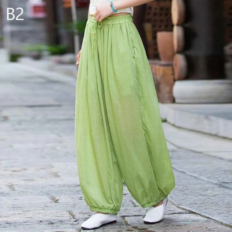 Women Vintage Literature Tie-dye Pants Cotton Linen