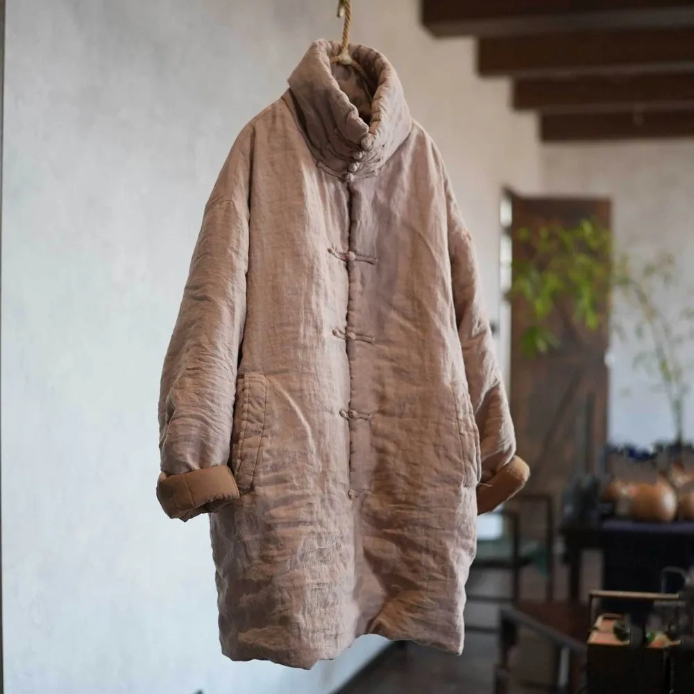 women_fashion - littlescollectionCoats JacketsJNT Women Vintage Vibes Turtleneck Linen Warm ParkasLinen parkas