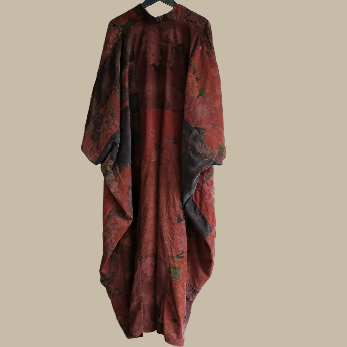 BohoLittlesEdit - Vintage Patchwork Linen Dress Batwing Sleeve V-Neck Women