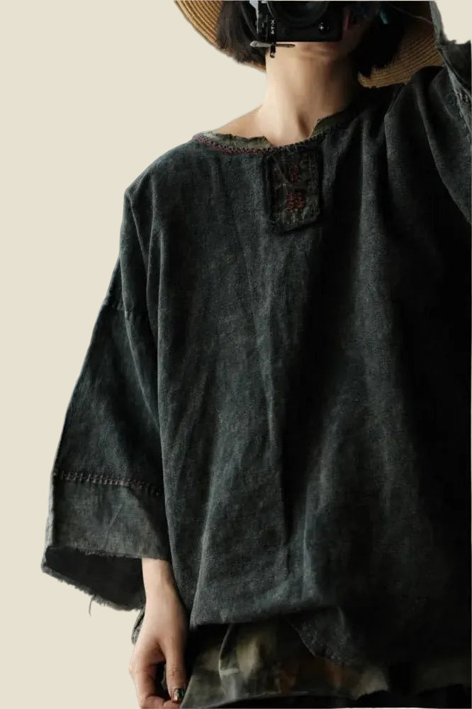 women_fashion - littlescollectionblouseVintage Embroidery Cotton Linen Tee and Skirt Set WomenChinese style top
