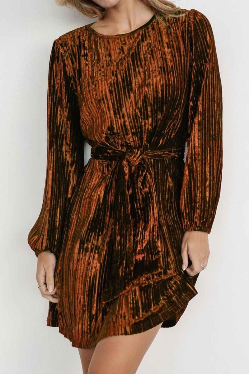 women_fashion - littlescollectionshort dressVelvet Tie Waist Mini Dress Long Sleeve Womenchristmas dresses