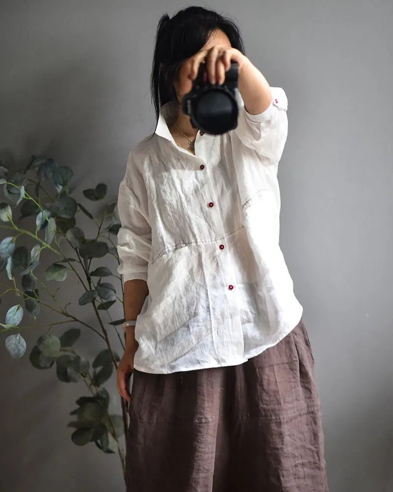 BohoLittlesEdit - blouse - Willow Embroidered Linen Button-Up Blouse