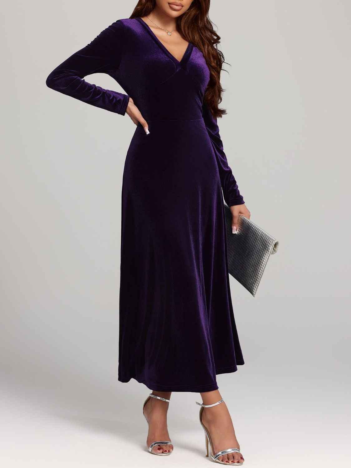 women_fashion - littlescollectionDressV-Neck Long Sleeve Velvet DressShipping delay Jan 27 - Feb 4
