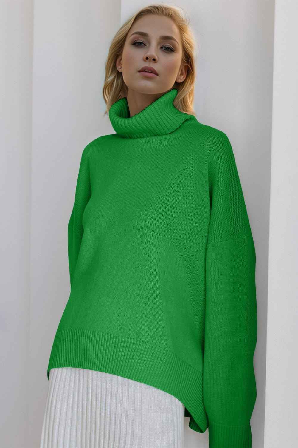 women_fashion - littlescollectionSweaterTurtleneck Dropped Shoulder Sweater Womencozy sweater