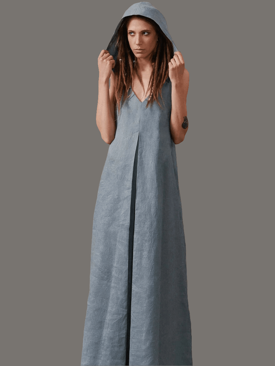 BohoLittlesEdit - Long dress - Hooded Sleeveless Pleated Cotton Maxi Dress Women