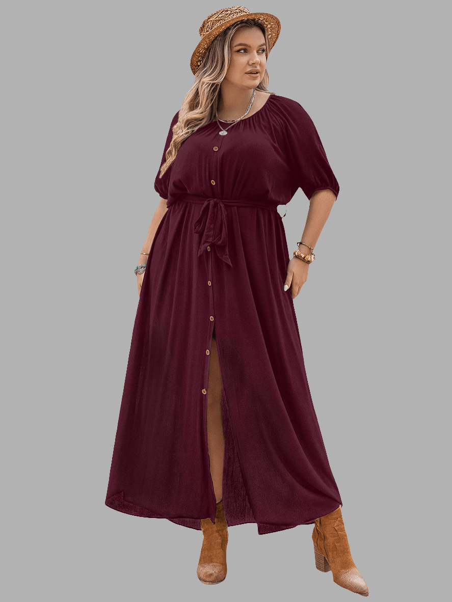 women_fashion - littlescollectionEvening GownRound Neck Slit Maxi Dress Plus Size Womencurvy dress
