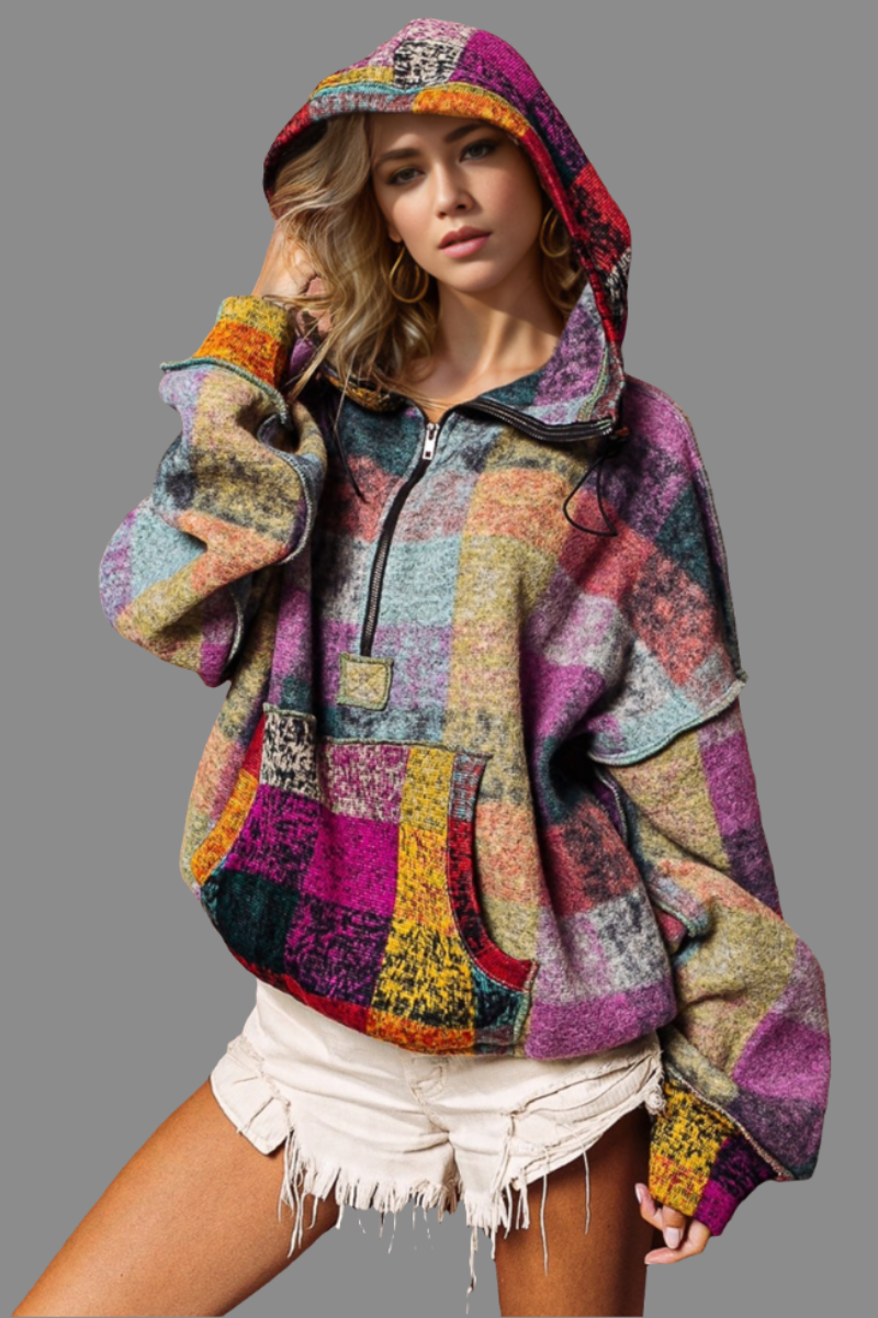 women_fashion - littlescollectionSweaterExposed Seam Tulip Hoodie Pouch Pocket Womenexposed seam hoodie
