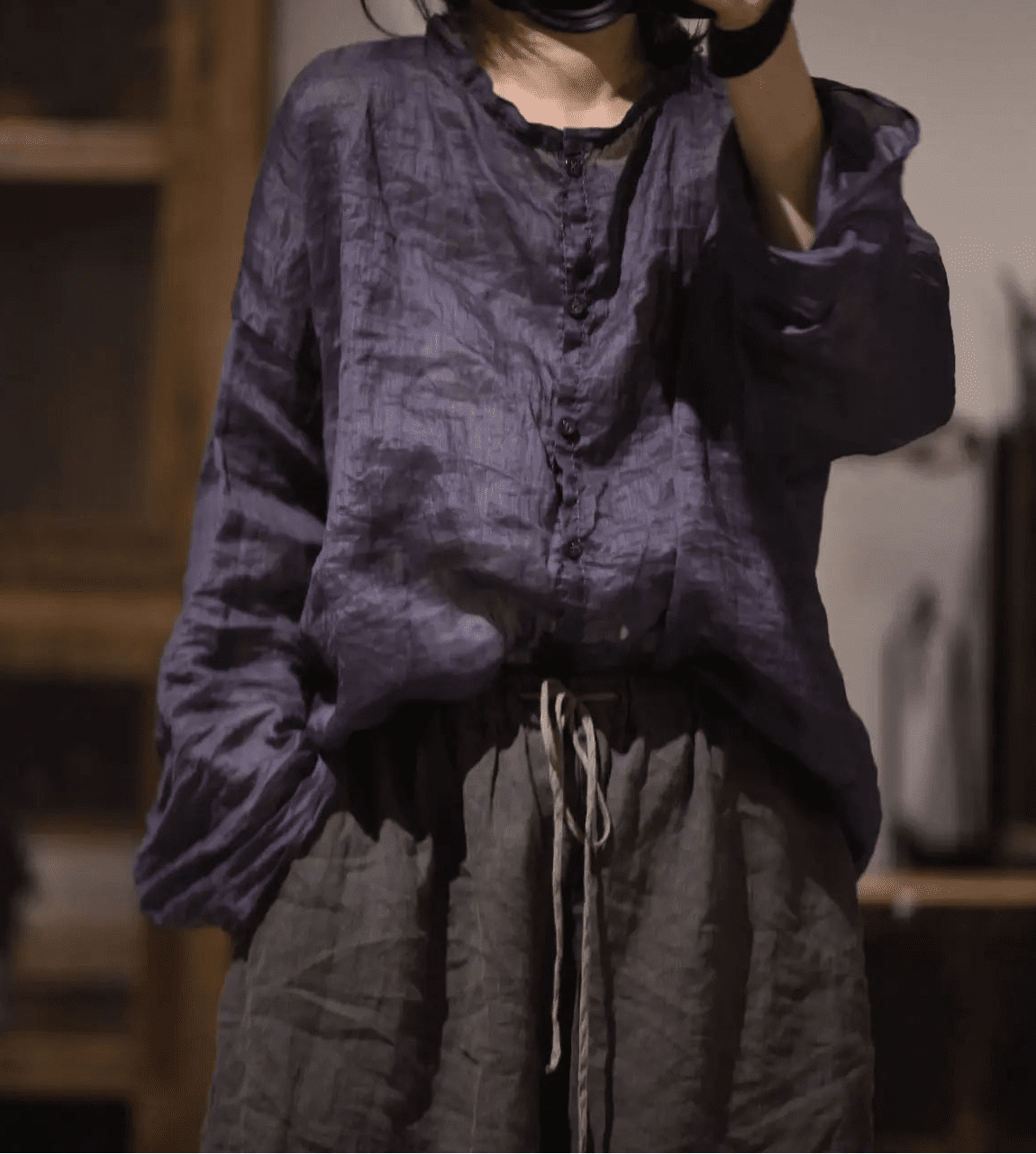 BohoLittlesEdit - Linen Shirt - Mira Vintage Ramie Button Shirt Women
