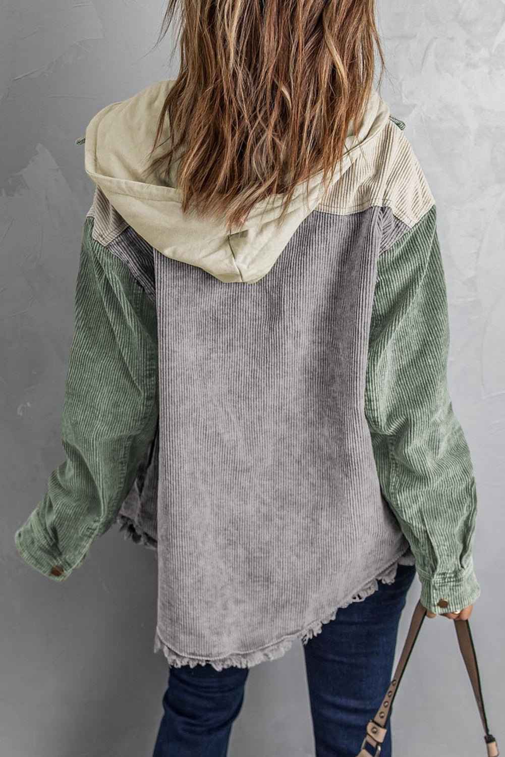 BohoLittlesEdit - Hoody - Hooded Corduroy Shacket with Drawstring Pockets Women