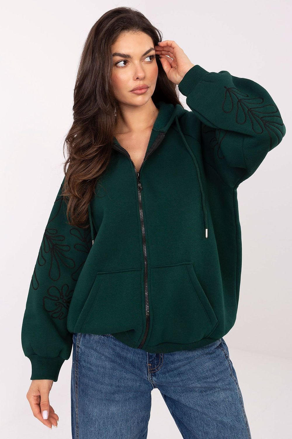 women_fashion - littlescollectionSweaterEmbroidered Cotton Hoodie | Zip-Up Sweatshirt with Pockets | Free Size up to 3XLoversized hoodie