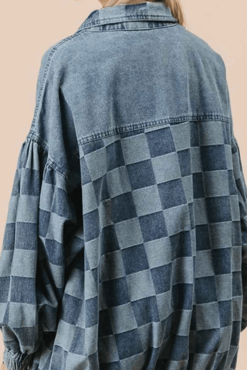 BohoLittlesEdit - Jackets - Checkered Cotton Denim Button-Up Jacket Women