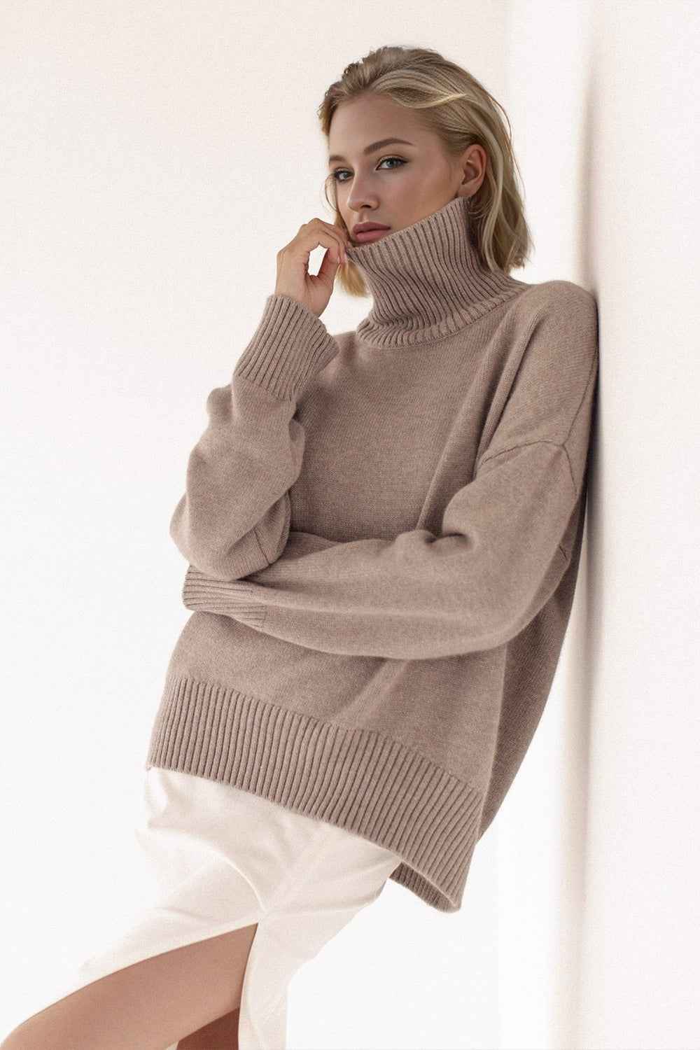 BohoLittlesEdit - Sweater - Turtleneck Dropped Shoulder Sweater Women