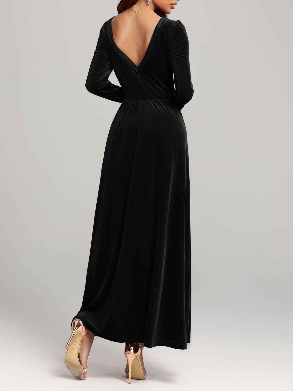BohoLittlesEdit - Dress - Velvet Square Neck Maxi Dress Long Sleeve Women