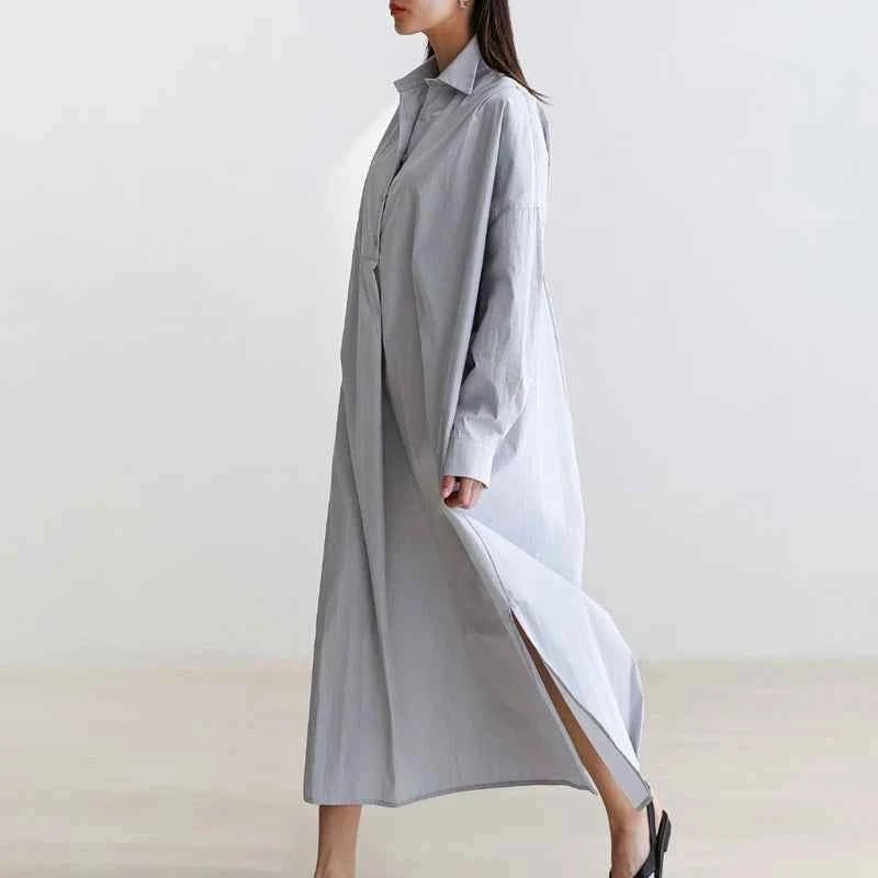BohoLittlesEdit - Long dress - Korean Style Cotton Linen Shirt Dress with Pocket