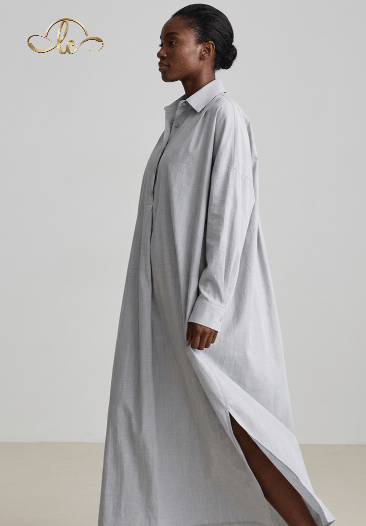 BohoLittlesEdit - Long dress - Korean Style Cotton Linen Shirt Dress with Pocket