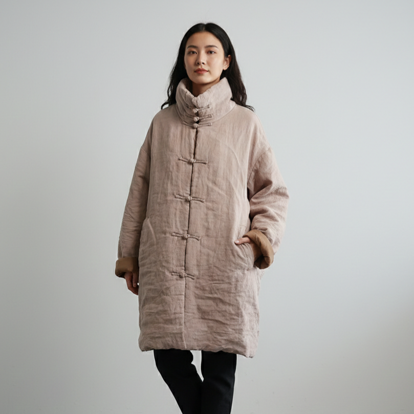 women_fashion - littlescollectionCoats JacketsJNT Women Vintage Vibes Turtleneck Linen Warm ParkasLinen parkas