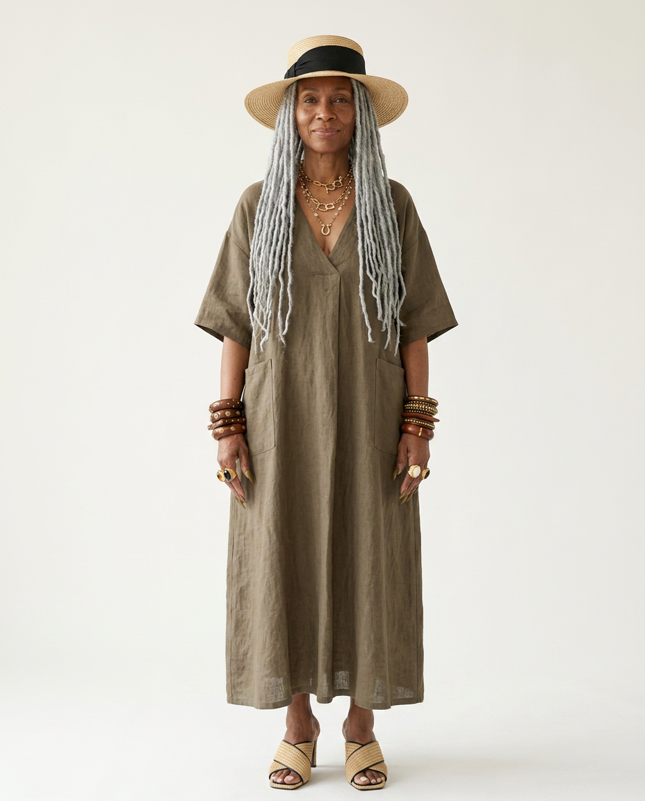 Grounded Cotton Linen Maxi Dress