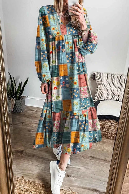women_fashion - littlescollectionCotton dressFloral Boho Checkered Cotton V - Neck Dress