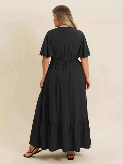 women_fashion - littlescollectionDressPlus Size Boho Ruffled Maxi Dress with Flutter Sleeves