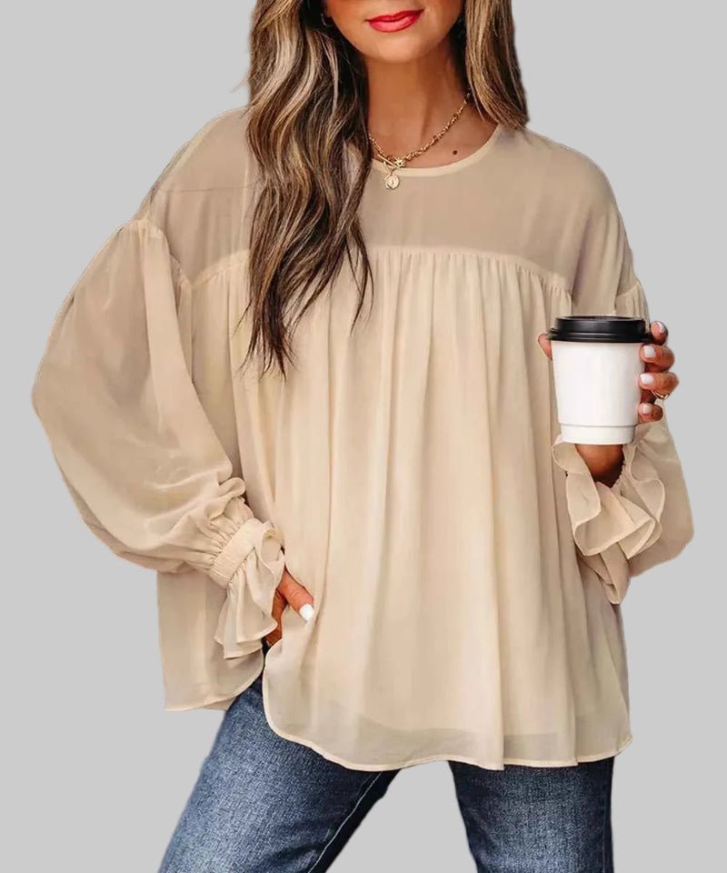 women_fashion - littlescollectionblouseRound Neck Ruffle Blouse Vintage Vibes Chic And Versatilerufflel sleeve blouse