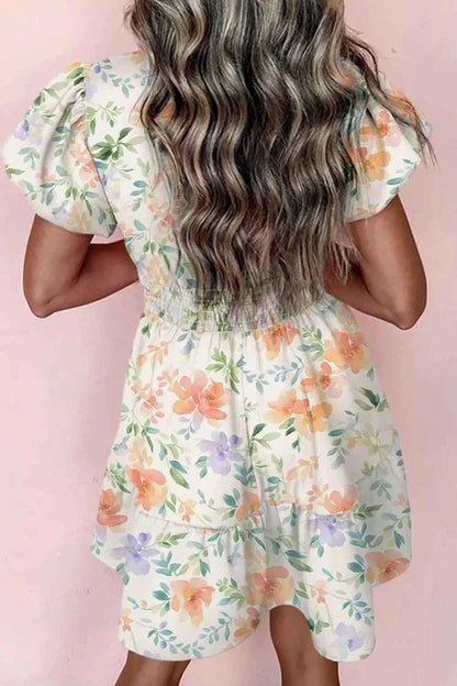 women_fashion - littlescollectionmini dressFloral Cotton Frill Notched Vintage vibes Mini DressCotton dress