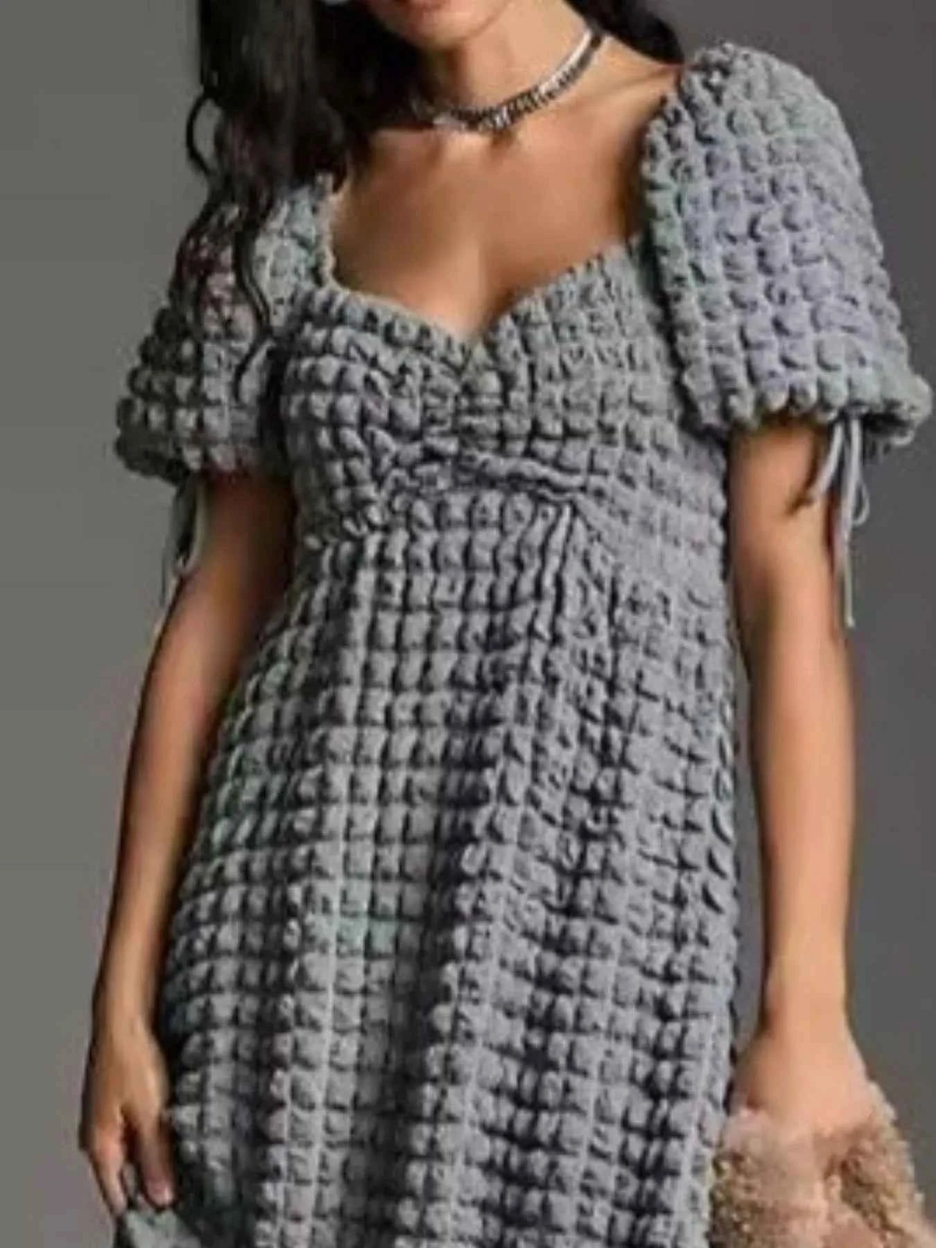 women_fashion - littlescollectionDressSweetheart Neck Puff Sleeve Vintage Textured DressShipping delay Feb 1 - Mar 1